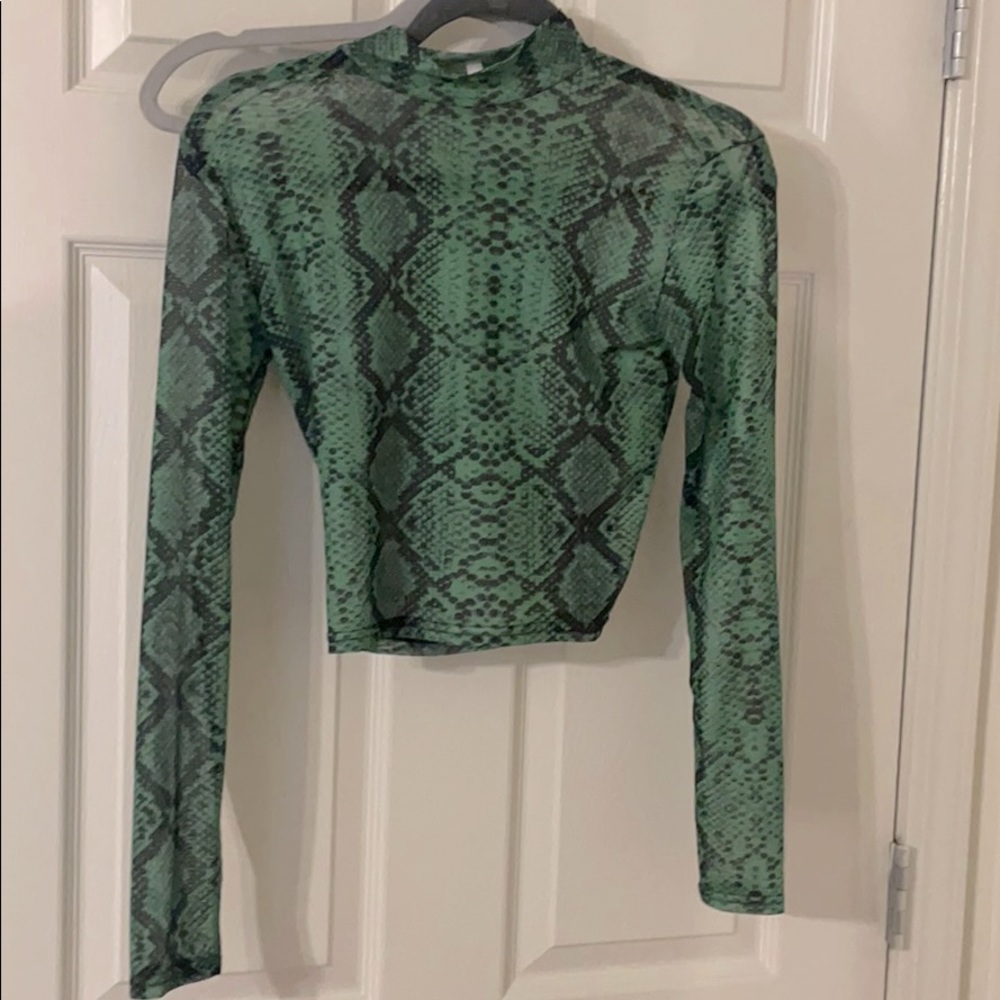 Mesh see through snake skin top